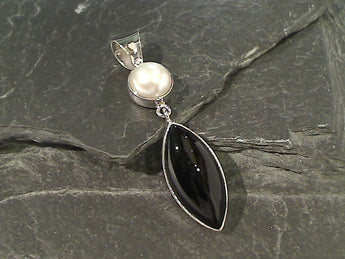 Onyx, Pearl, Sterling Silver Pendant