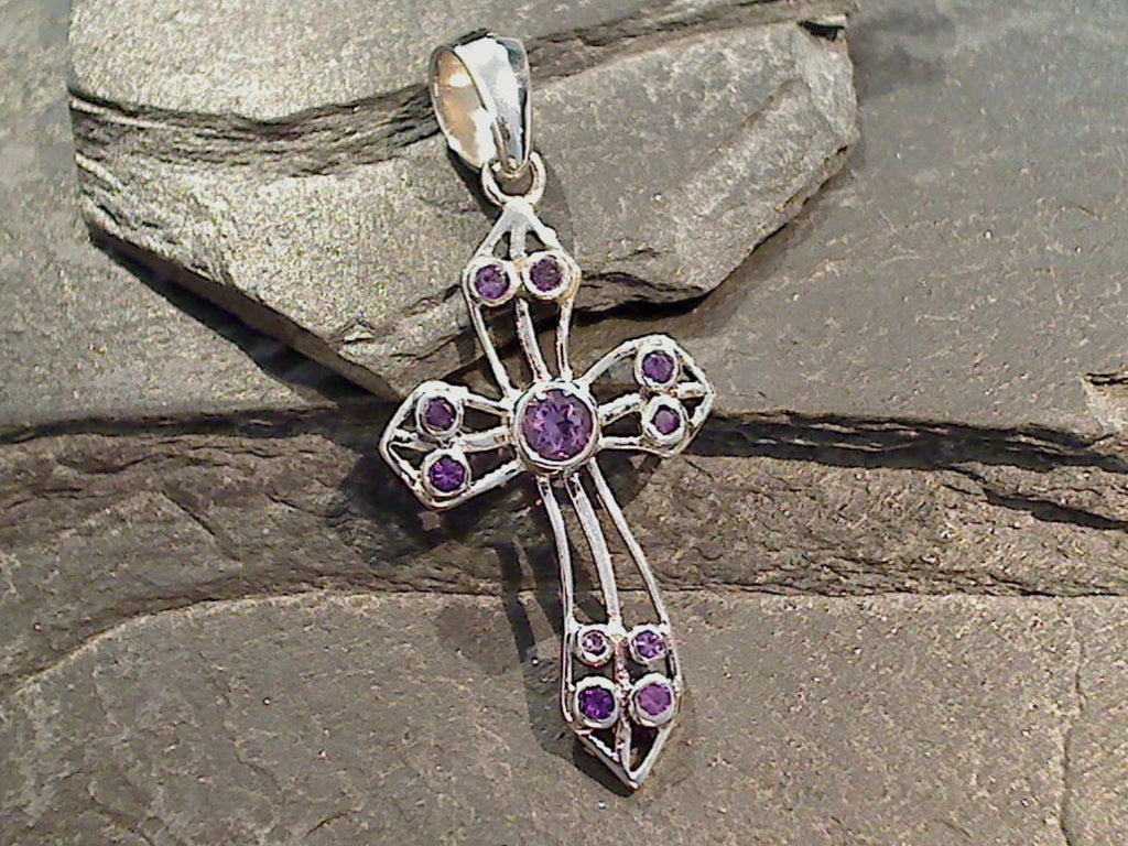 Moonstone and Amethyst Cross, Bali style pendant, Stamped 925, Genuine Moonstone online and Amethyst Cross