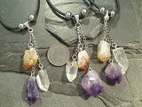 Amethyst, Citrine, Quartz Crystal Points Necklace - Silver Plated