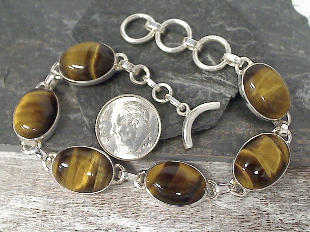 Sharp Sterling Silver & Tiger Eye Gemstone Bracelet - Size 5 offers 1/2