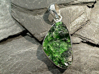 Rough Chrome Diopside, Sterling Silver Pendant