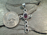 Garnet, Sterling Silver Cross Pendant