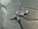 Garnet, Sterling Silver Small Cross Pendant