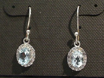 Blue Topaz, CZ, Sterling Silver Earrings