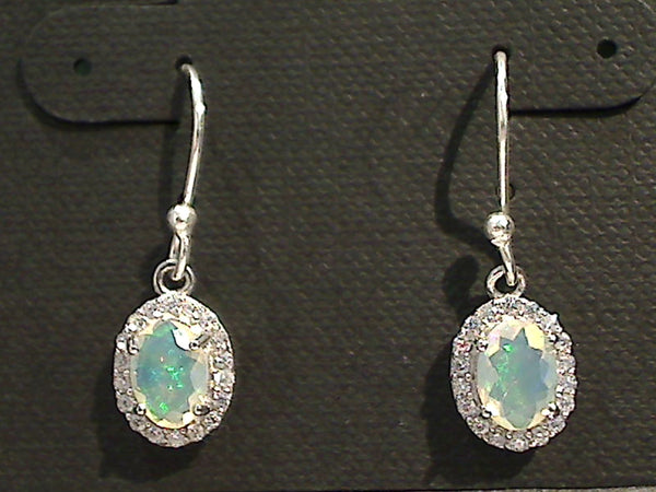 Ethiopian Opal, CZ, Sterling Silver Earrings