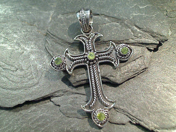 Peridot, Sterling Silver Large Cross Pendant