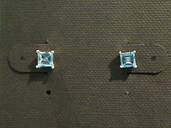 Blue Topaz, Sterling 4mm Small Square Stud Earrings