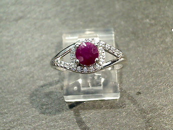 Size 9.25 Ruby, CZ, Sterling Silver Ring