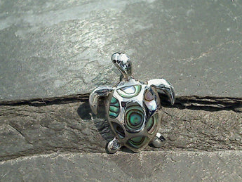 Abalone, Sterling Silver Small Sea Turtle Pendant