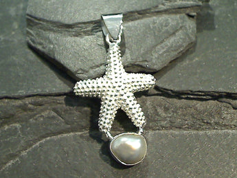 Pearl, Sterling Silver Starfish Pendant