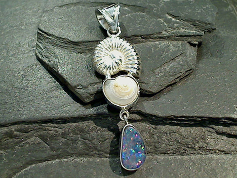 Opal Doublet, Sea Shell, Sterling Silver Pendant