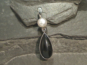 Onyx, Pearl, Sterling Silver Pendant