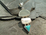 Turquoise, Sea Glass, Pearl, Sterling Pendant