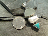 Turquoise, Sea Glass, Pearl, Sterling Pendant