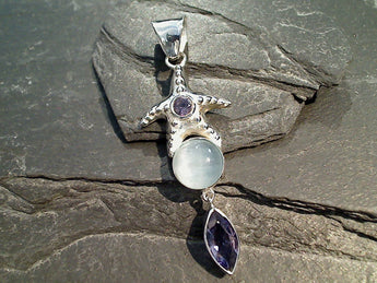 Blue Selenite, Iolite Sterling Silver Pendant