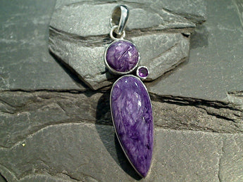 Charoite, Amethyst, Sterling Silver Pendant