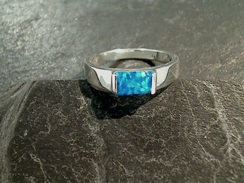 Size 8.5 Lab Created Opal, Sterling Silver Ring