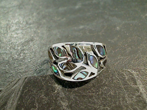 Size 9.5 Abalone, Sterling Silver Leaves Ring