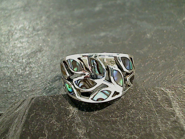 Size 6 Abalone, Sterling Silver Leaves Ring