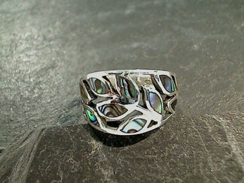 Size 7.5 Abalone, Sterling Silver Leaves Ring