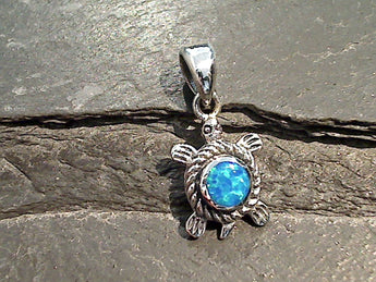 Lab Created Opal, Sterling Silver Small Turtle Pendant