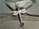 Smokey Quartz, Sterling Silver Dragonfly Pendant