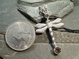 Smokey Quartz, Sterling Silver Dragonfly Pendant