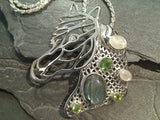 Peridot, Labradorite, Moonstone, Sterling Silver Extra Large Horse Head Pendant