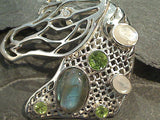 Peridot, Labradorite, Moonstone, Sterling Silver Extra Large Horse Head Pendant