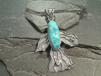 Turquoise, Blue Topaz, Sterling Silver Large Pendant