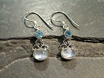 Moonstone, Blue Topaz, Sterling Silver Earrings