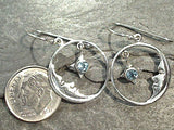 Blue Topaz, Sterling Silver Moon And Star Earrings