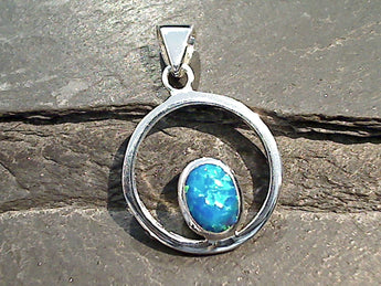 Lab Created Opal, Sterling Silver Small Pendant