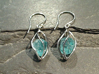 Rough Apatite, Sterling Silver Earrings