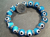 Glass Evil Eye 8MM Stretch Bracelet - Aqua