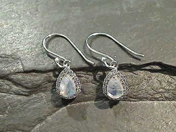 Moonstone, CZ, Sterling Silver Earrings