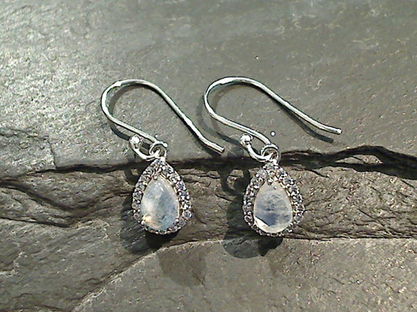 Moonstone, CZ, Sterling Silver Earrings