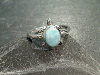 Size 6 Larimar, Sterling Silver Sea Turtle Ring