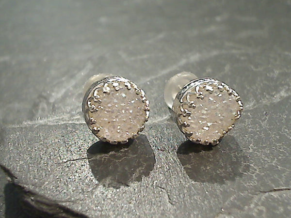 Druzy Quartz, Sterling Silver Post Earrings