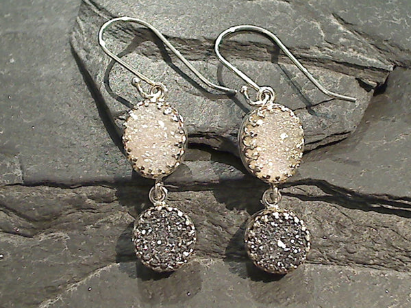 Druzy Quartz, Sterling Silver Earrings