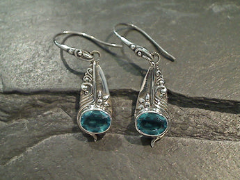 Blue Topaz, Sterling Silver Earrings