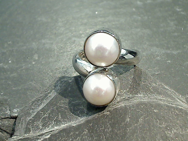 Pearl 925 silver ring, Silver and 9K store Gold ring, White Pearl Ring, Yellow gold Ring, CZ Ring , ring size 8, Fine ringץ Pearl Jewelry (ms 415r