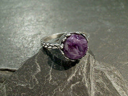 Size 8 Charoite, Sterling Silver Ring
