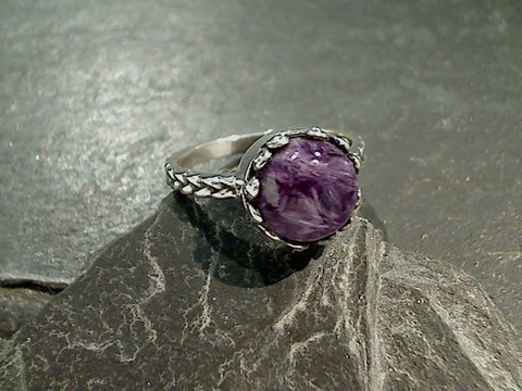 Size 8 Charoite, Sterling Silver Ring