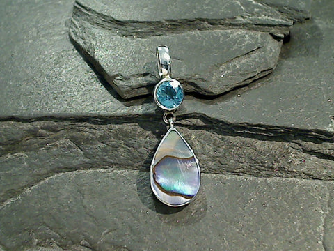 Abalone, Blue Topaz, Sterling Pendant