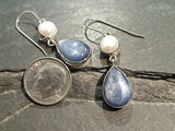 Kyanite, Pearl, Sterling Silver Earrings