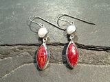 Sponge Coral, Pearl, Sterling Silver Earrings