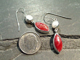 Sponge Coral, Pearl, Sterling Silver Earrings