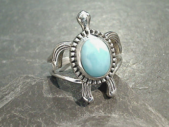 Size 7 Larimar, Sterling Silver Sea Turtle Ring