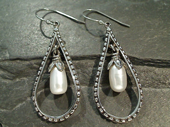 Pearl, Sterling Silver Large Earrings